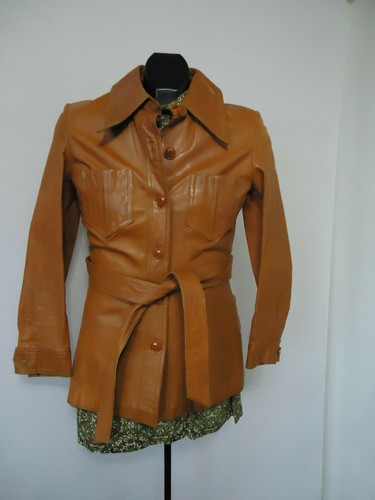 VTG 70s womens LEATHER belted DISCO 