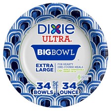 Dixie Ultra Extra Large Paper Bowls, 34 oz, 34 Count, Compostable, Microwave Saf