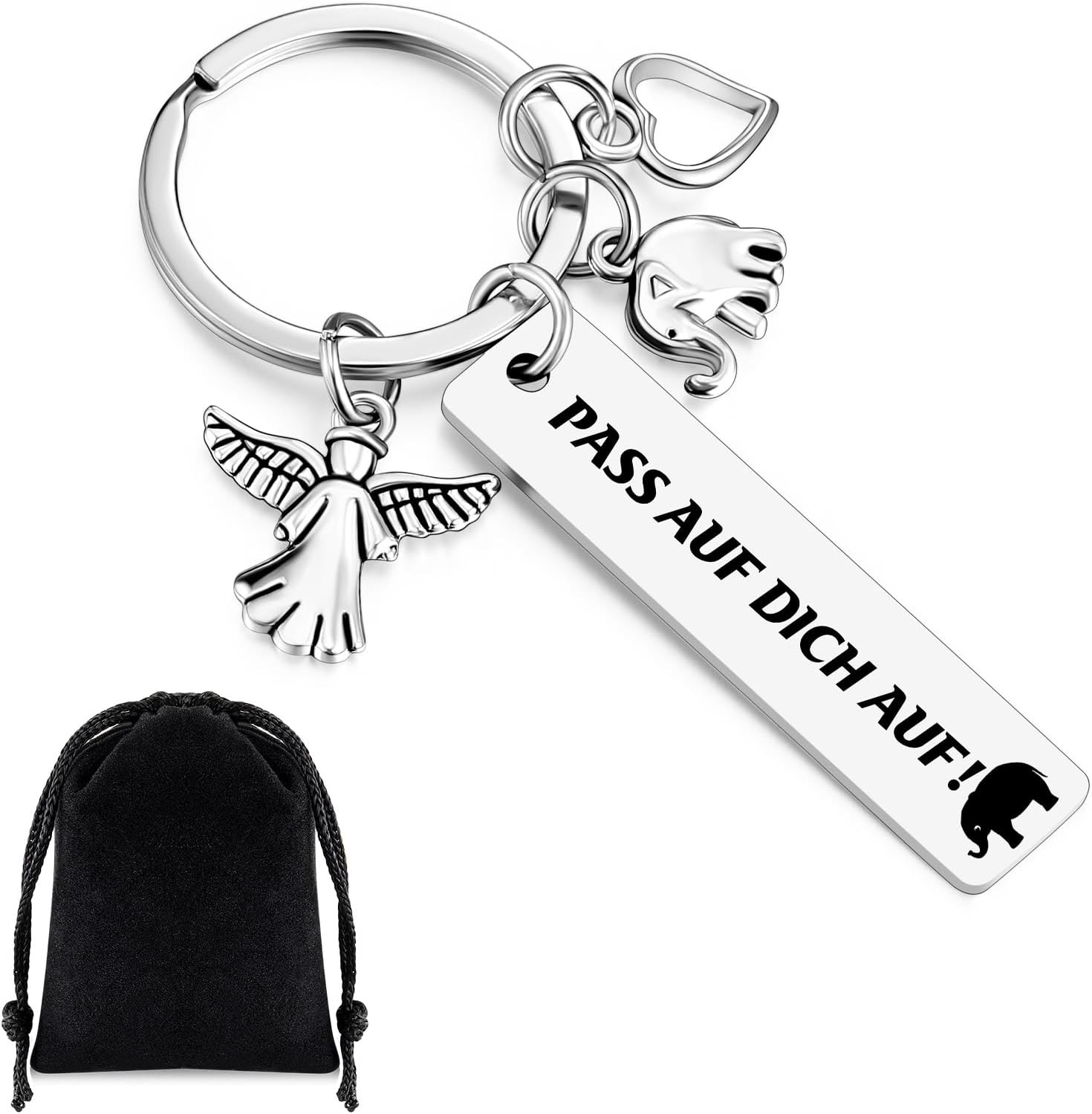 Herz Schlüsselanhänger Pass auf Dich auf Glücksbringer Autoschlüsselring