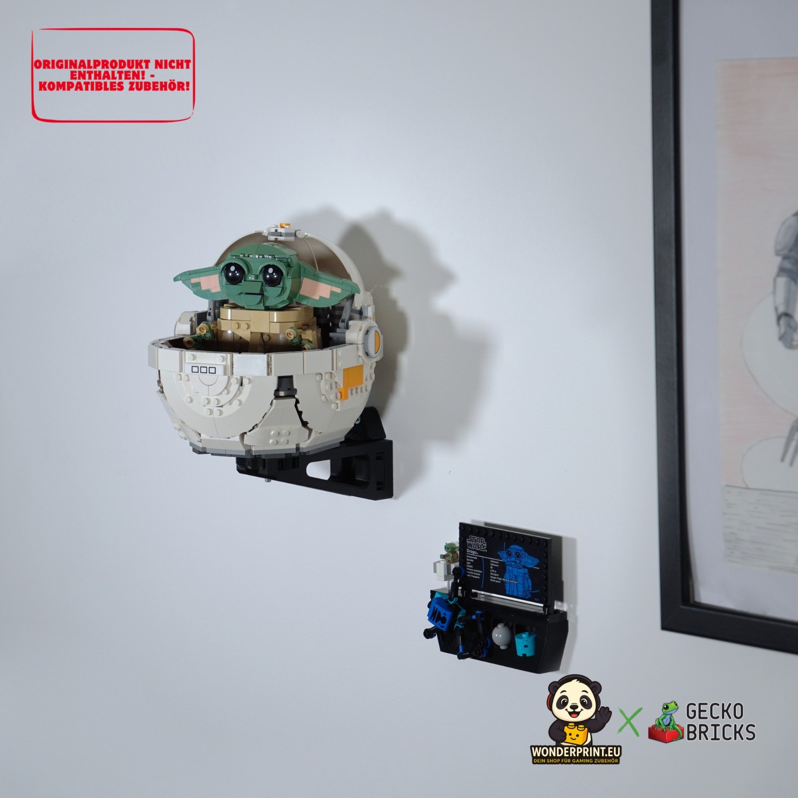 Wandhalterung Halter passt für LEGO® Grogu™ in seiner Repulsorwiege 75403