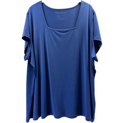 Susan Graver Women's Top Size 3X Solid Blue Square Neck Pullover Liquid Knit