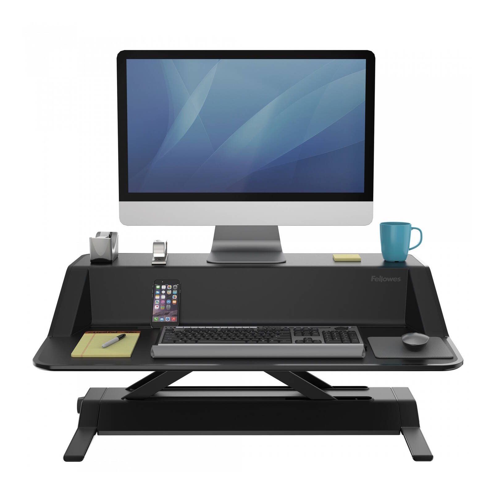 Fellowes Black Sit Stand Desk Riser - Lotus Height Adjustable Sit Stand Desk - Image 3