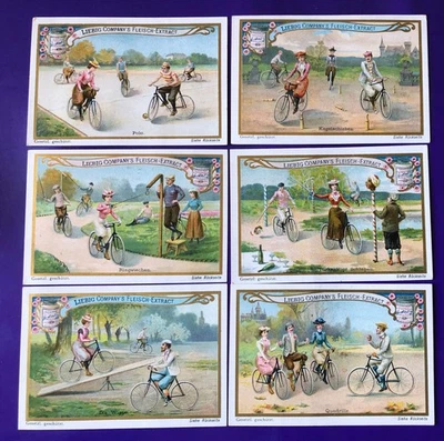 6 Sammelbilder Liebig 1901 komplette Serie 490 FAHRRADSPIELE - Bild 1 von 2