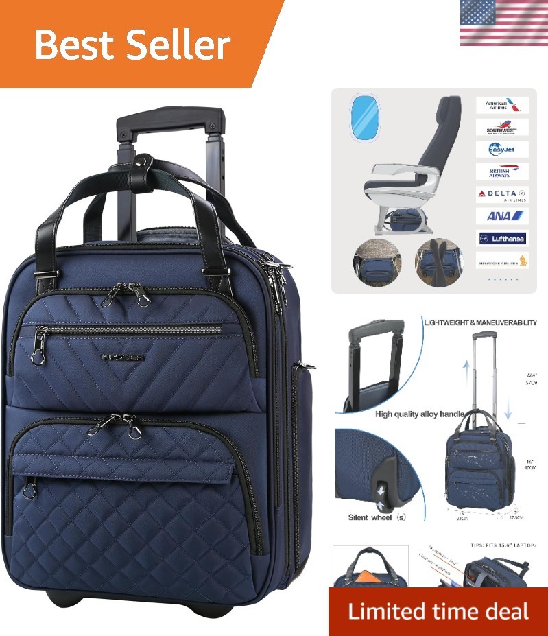 Stylish Multi-Functional 16-Inch Underseat Suitcase for Effortless Travel - Navy