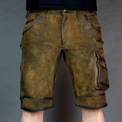 Oktoberfest Costume Men Leather Lederhosen Shorts | Bavarian German Outfit Brown
