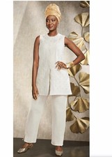 Size 2X PLUS Ashro Natural White Summer Wedding Party Church Imani Pant Suit Set
