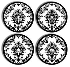 4 Classic Damask Cabinet Knobs, Black White Drawer Pulls Vintage Victorian Decor
