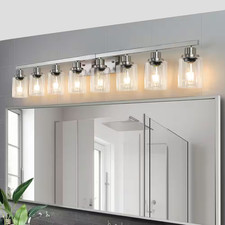 51 In. 8-Light Brushed Nickel Bathroom Vanity Light Fixture with Clear Glass Sha