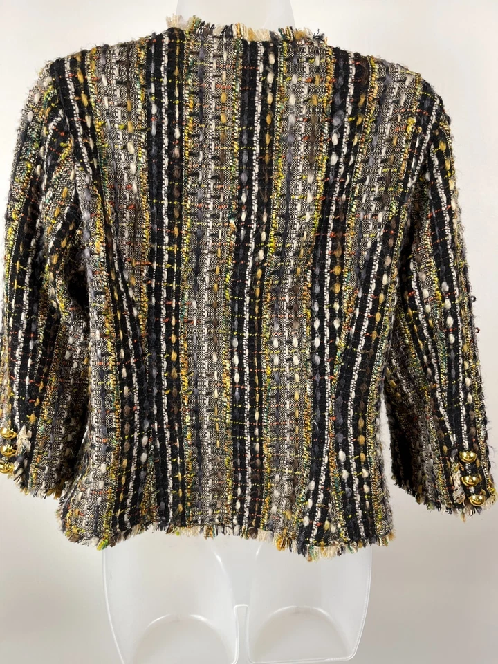 Chaqueta Blazer Cabi Para Mujer Talla Mediana Amarilla/Negro Multi Tweed Flecos Cortos Foto 2 de 4