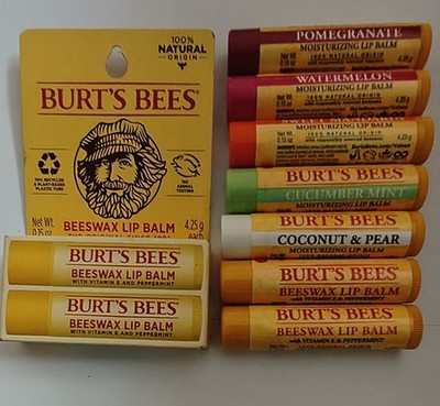 9 Brand New/ Sealed  Burt's Bees Assorted Flavors 100% Natural Lip Balms