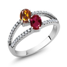 Orange Red Madeira Citrine Red Created Ruby 1.31 Ct Two Stone 925 Silver Ring