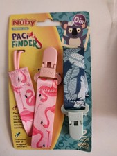Nuby PaciFinder Infant's 0 m 2-Pack Flamingos Pacifier Clips New