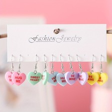 5 Pairs Heart Earrings Set Valentine's Day Candy Heart Dangle Jewelry Gift