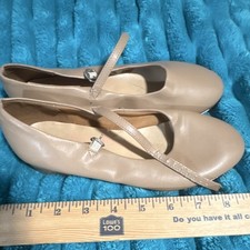 Beige Women's Mary Jane Tap Dance Shoes w/ Strap Buckle, Metal Tap Plates 6L