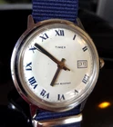TIMEX  MENS CHROME MECHANICAL  PEARL GRAPE DIAL 1974 34MM NEW NATO STRAP
