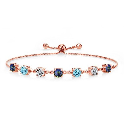 2.50 Ct  Blue Mystic Topaz Blue Apatite 18K Rose Gold Plated Silver Bracelet