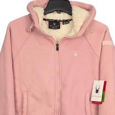 Spyder Sherpa Fleece Jacket Womens Small Pink Hooded Full Zip Winter Thermal NWT