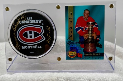 MAURICE RICHARD MONTREAL CANADIENS SIGNED PUCK AND CARD