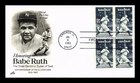 US COVER BABE RUTH BASEBALL ALL STAR GAME 50 YEARS FDC SCOTT 2046 BLOCK OF 4