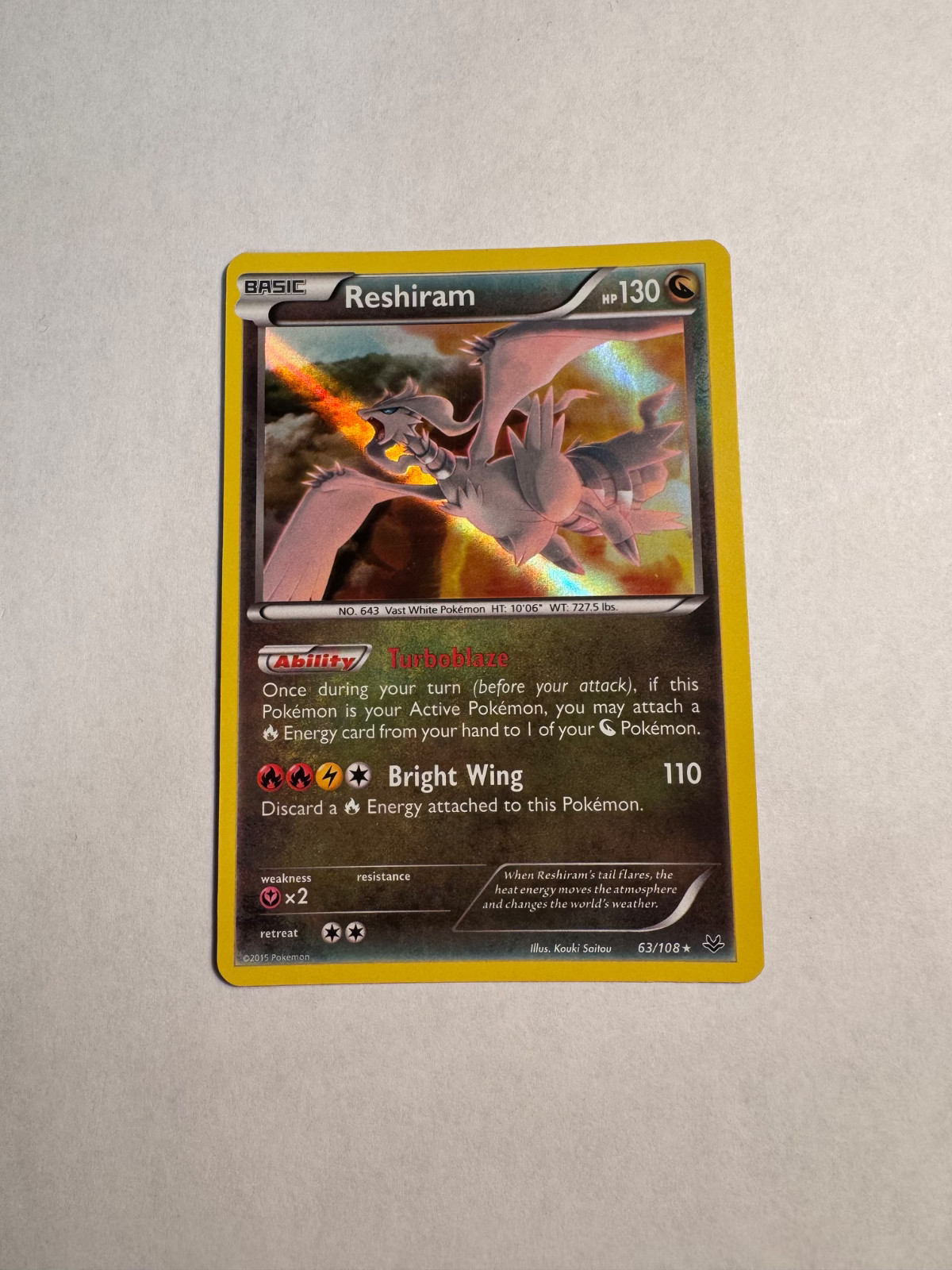 Reshiram - 63/108 - Pokemon Roaring Skies XY Holo Rare Card NM