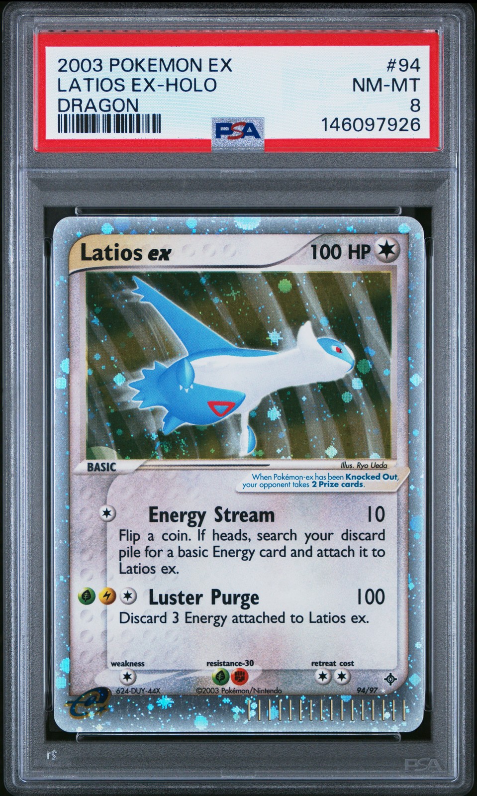 2003 POKEMON EX DRAGON #94 LATIOS EX-HOLO PSA 8