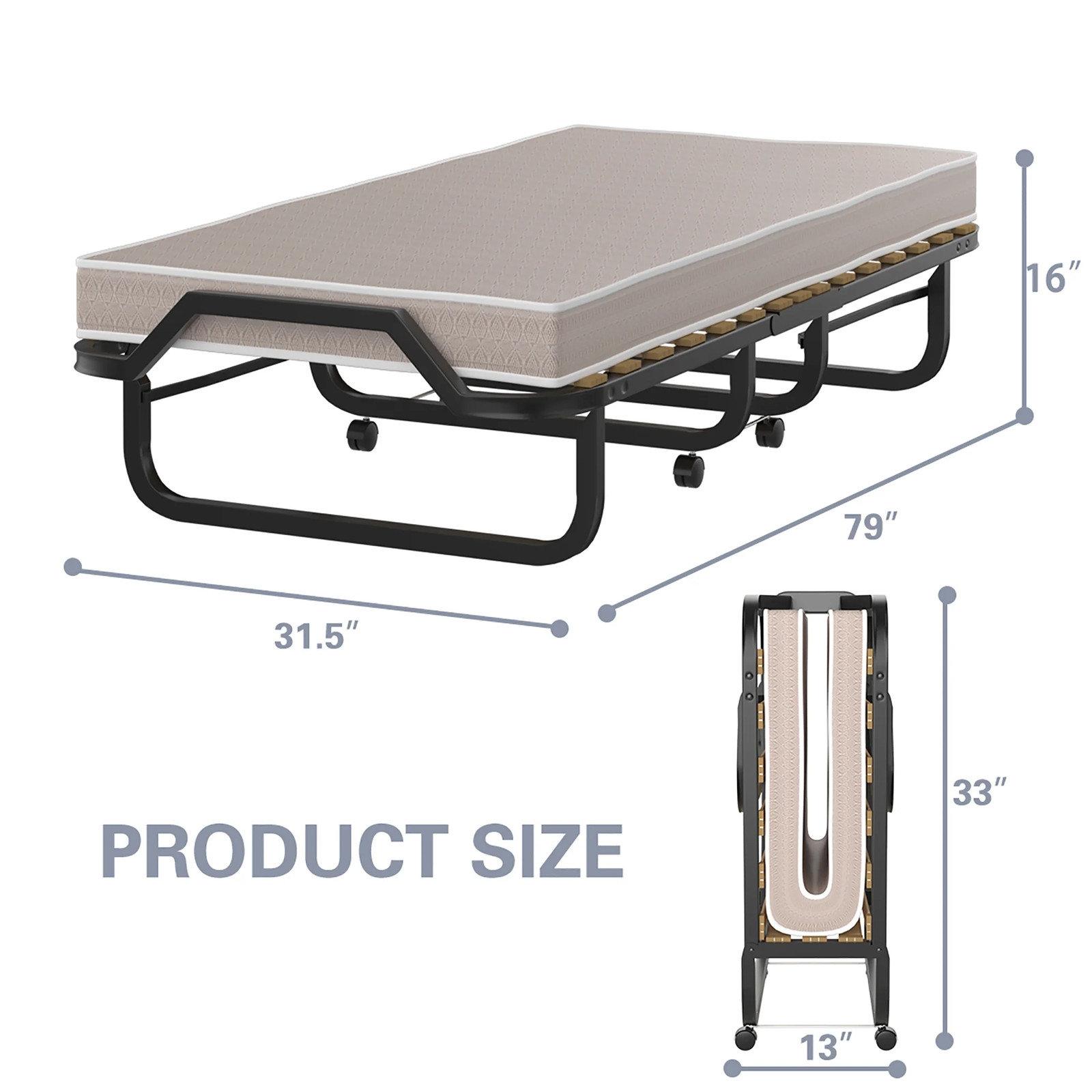 Foldable Rollaway Guest Bed with Memory Foam Mattress &ndash; Space-Saving, Easy Setup