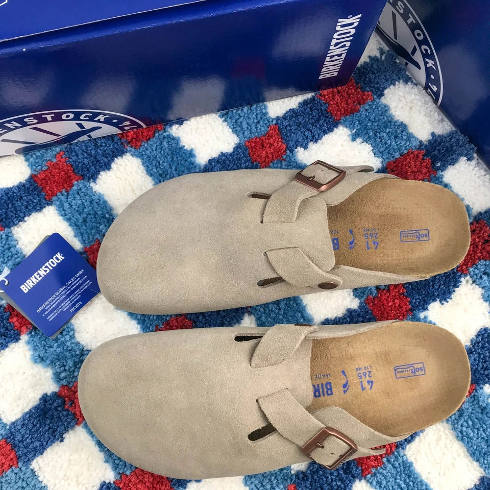 Birkenstock Boston Taupe Suede Leather Soft Footbed,Clog Slippers Brand New - Image 3 of 4