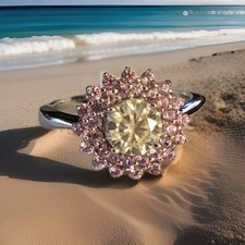 Pretty In Pink Sapphires & Moissanite 925/SS Ring, Sz 6, New!