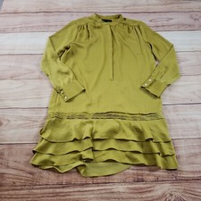 Banana Republic Dress Womens 6 Green Blouson Ruffled Long Sleeve Satin Ladies