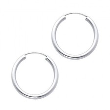 14k Solid Italian White Gold 2mm Plain Round Endless Circle Hoop Earrings 20MM