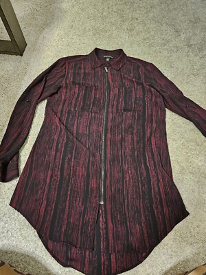 Rock & Republic Jacket Womens, XS Full Zip Red Collared Pocket Front Tunic,#I i