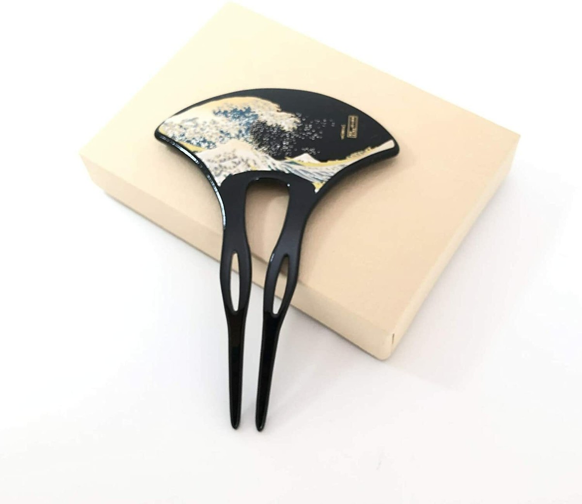 Japanese hairpin Kanzashi 漆 Urushi lacquer 波 Nami H 5inc from