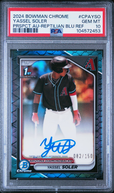 2024 Bowman Chrome - Yassel Soler Blue Reptilian Auto /150 #CPA-YSO PSA 10