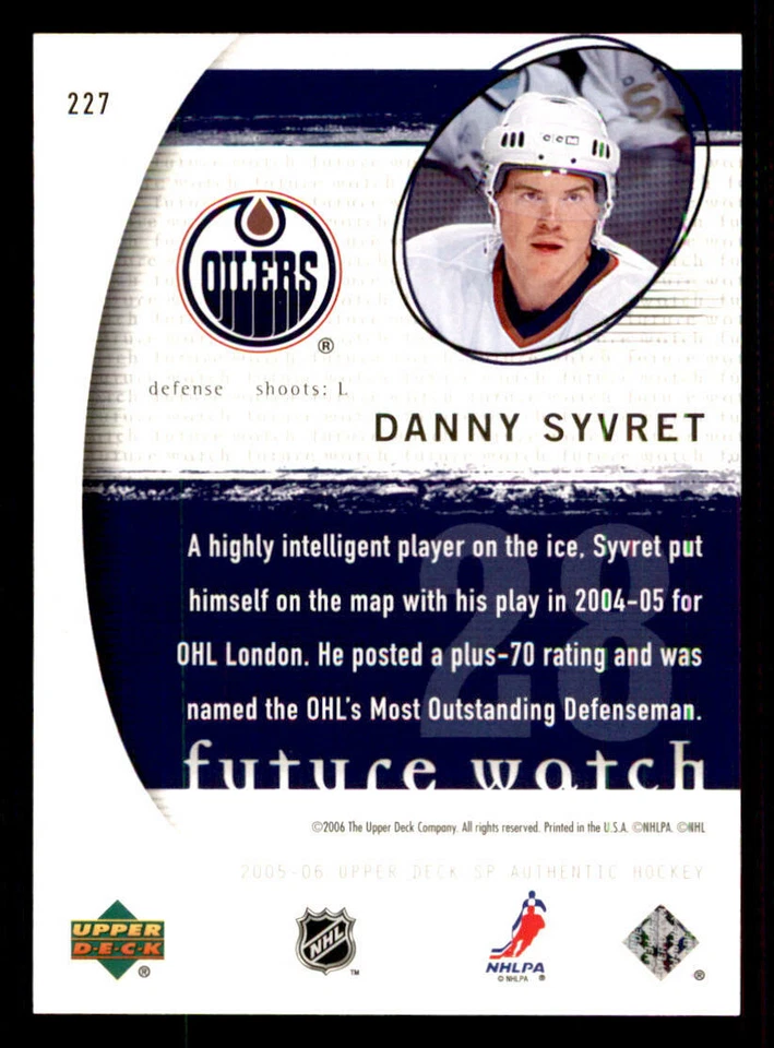 2005-06 SP Authentic #227 Danny Syvret RC /1999 (ref 240258) - Image 2 of 2