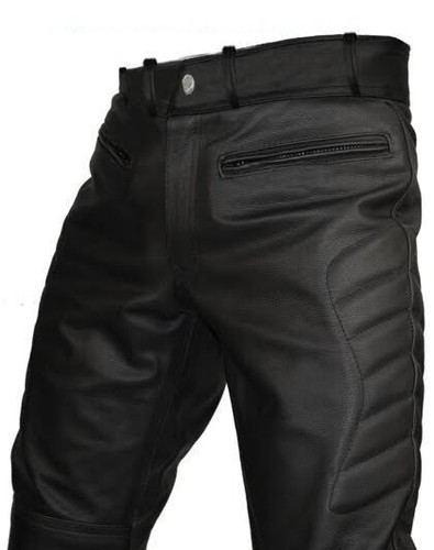 Da Uomo Moto Bikers vera pelle nera Pantaloni Pantaloni Jeans | eBay