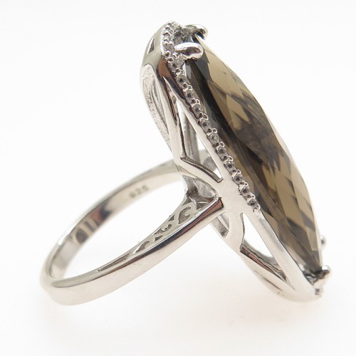 925 Sterling Silver Real Smoky Quartz & White Topaz Ring Size 7 - Picture 4 of 8
