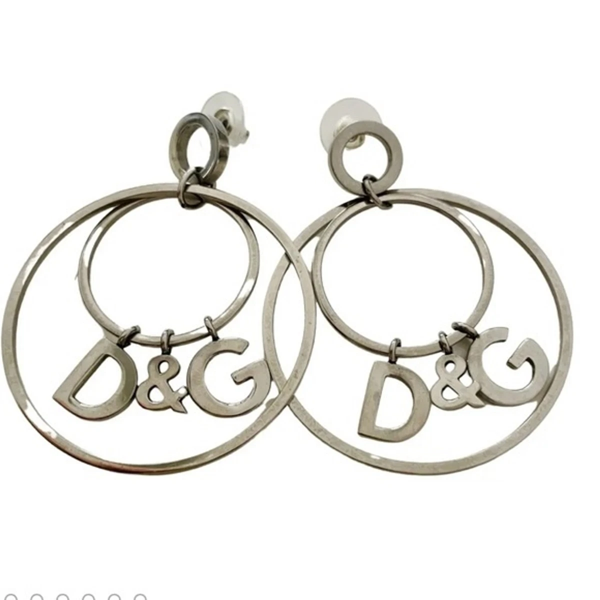 Dolce & Gabbana Vtg 90s Silver tone Large Hoops D&G Spell out Logo earrings