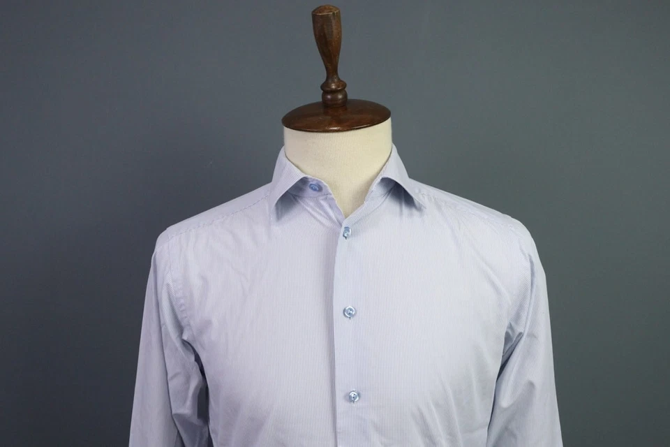 Eton Slim Blue Pinstripe Long Sleeve Button Down Shirt Size 40 / 15 3/4 - Image 2 of 4