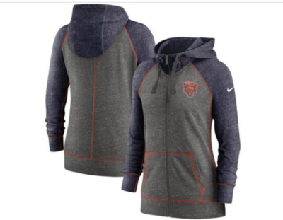 Nike Women's Chicago Bears Gym Vintage Raglan Full-Zip Hoodie-Size Medium