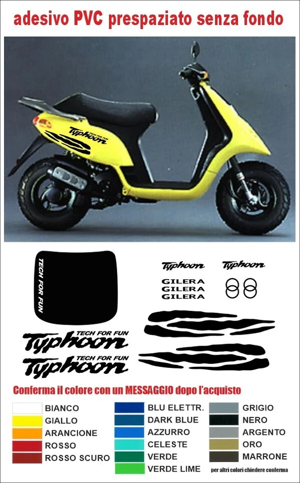 Kit completo adesivi GIlera Typhoon 50 125 tech 1 colore replica scooter tuning