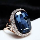 18K Rose Gold Filled Made With SWAROVSKI Crystal Large Royal Blue Cocktail Ring