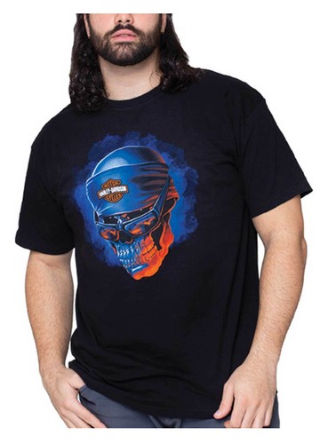 Harley-Davidson Men's Lighting Skull Short Sleeve Crew-Neck Cotton Tee - Black - 第 1/2 張圖片