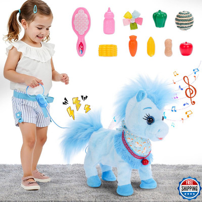 Ylpaprm Blue Walking Pony Children Horse Toy for Girl Kid Interactive HorseTalki