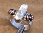 Vintage Sterling Silver Handmade MODERNIST Blister Pearl Ring size 8 NICE