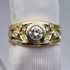2Ct Real Moissanite Bezel Set Engagement Wedding Ring 14K Yellow Gold Plated