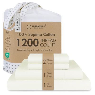 Cotton Sheets King 1200 Thread Count 4 Pc Set Ivory Threadmill Supima