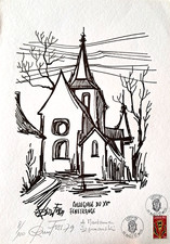LITHO HENRI FUSS timbre 1er Jour Nancy Metz 1979 COLLÉGIALE XVè FENETRANGE 8/100