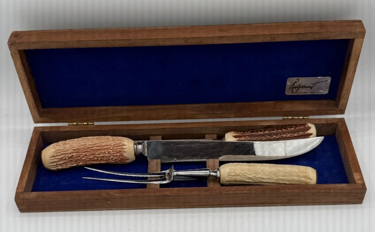 Ridgemont Stainless Steel Stag Antler Carving Knife Fork Honing Sharpening Rod