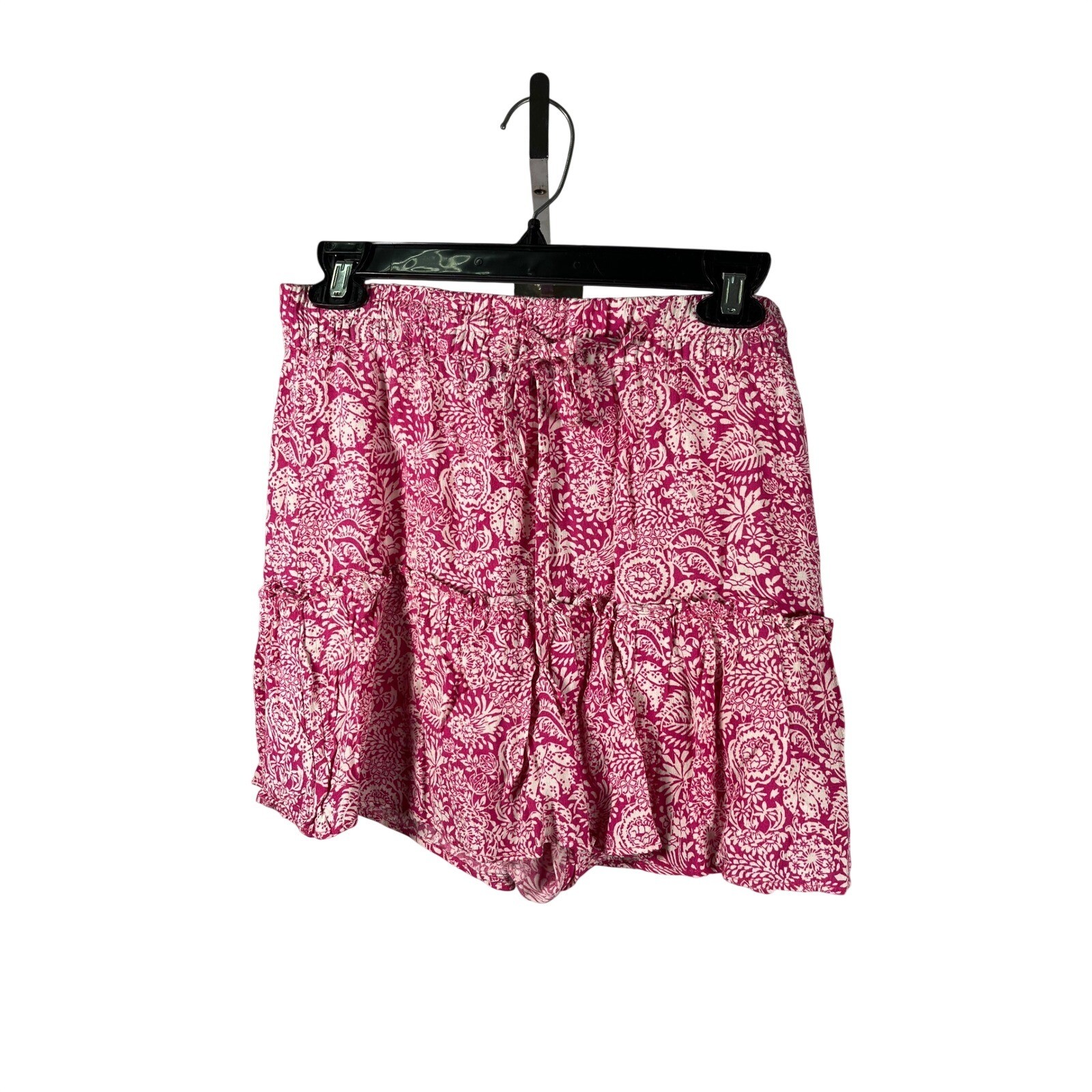ZARA Pink White Floral Tiered Ruffle Drawstring Mini Skirt Size M