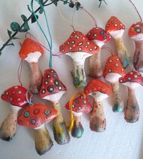 Mushrooms Ornaments Holidays  Seasonal Decor Handmade Set Of 12 Collectibles